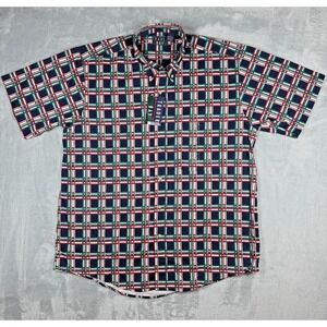 Trader Bay Button Shirt Mens L Navy Red Short Sleeve Cotton NWT Vintage Sears